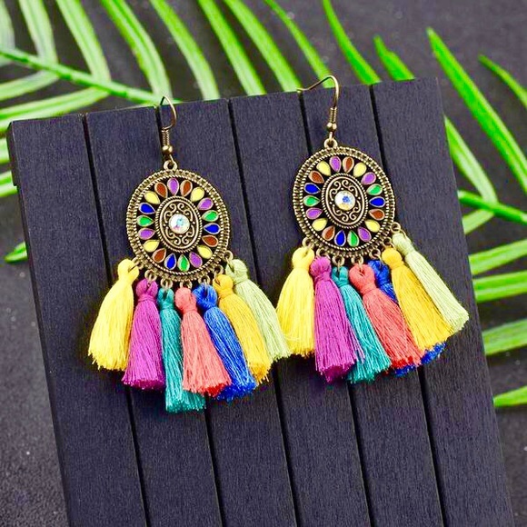 Bohemian Dream Catcher Colorful Tassel Earrings - Picture 2 of 8